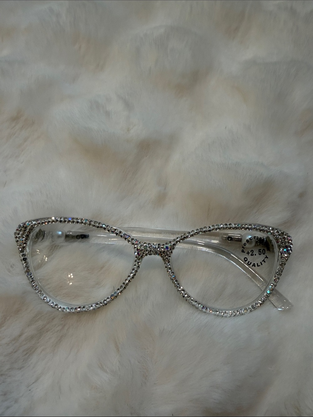 Crystal Embellished Clear Cat-Eye Reading Glasses - +2.50